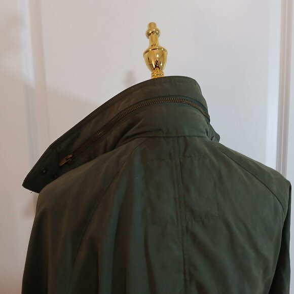 a.n.d Eawy Utility Parka Jacket Women’s Small Green Hidden Hood Drawstring Waist - Picture 6 of 9